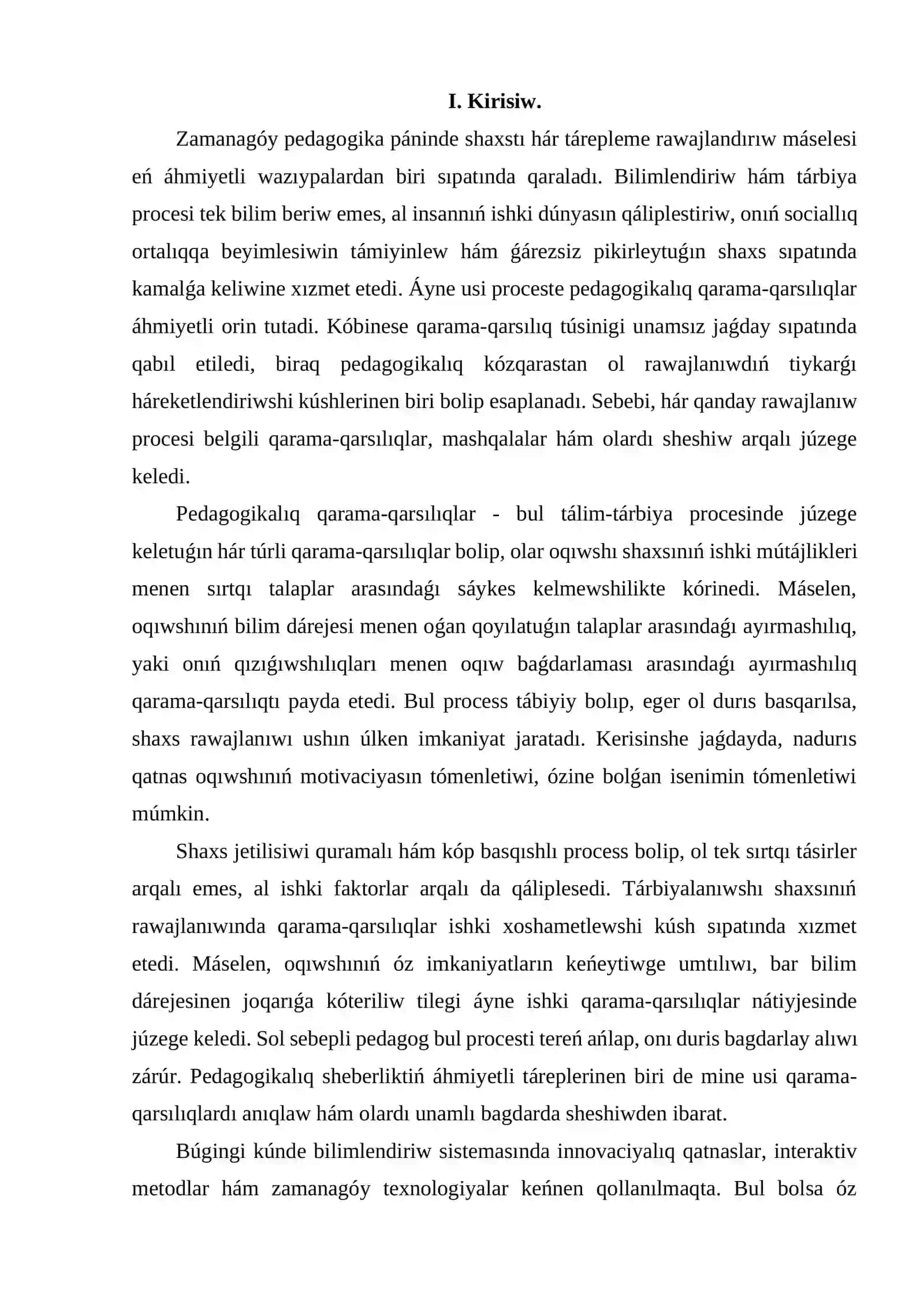 Pedagogikalıq qarama-qarsılıqlar tárbiyası hám de tárbiyalanıwshı shaxsınıń jetilisiw jolları 2