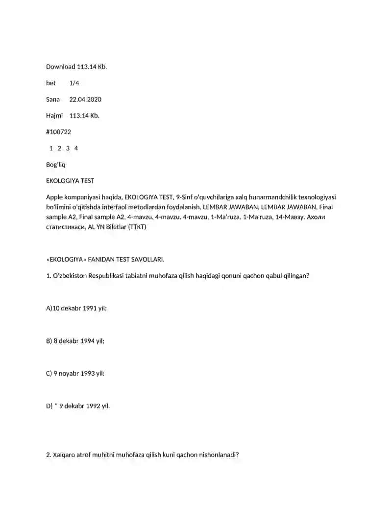 EKOLOGIYA TEST 2