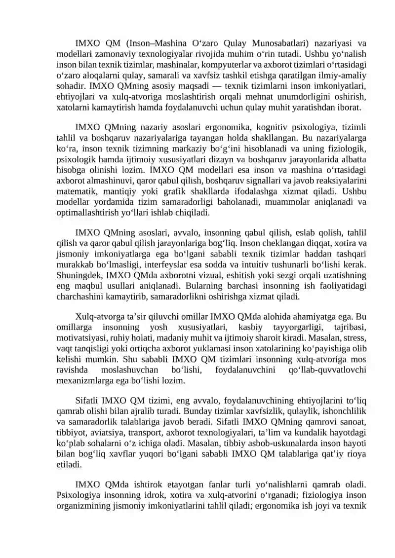 IMXO QM nazariya va modellari 2