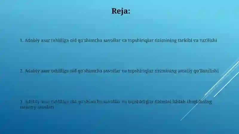 Adabiy asar tahliliga oid qo'shimcha savol va topshiriqlar tizimini ishlab chiqish 2