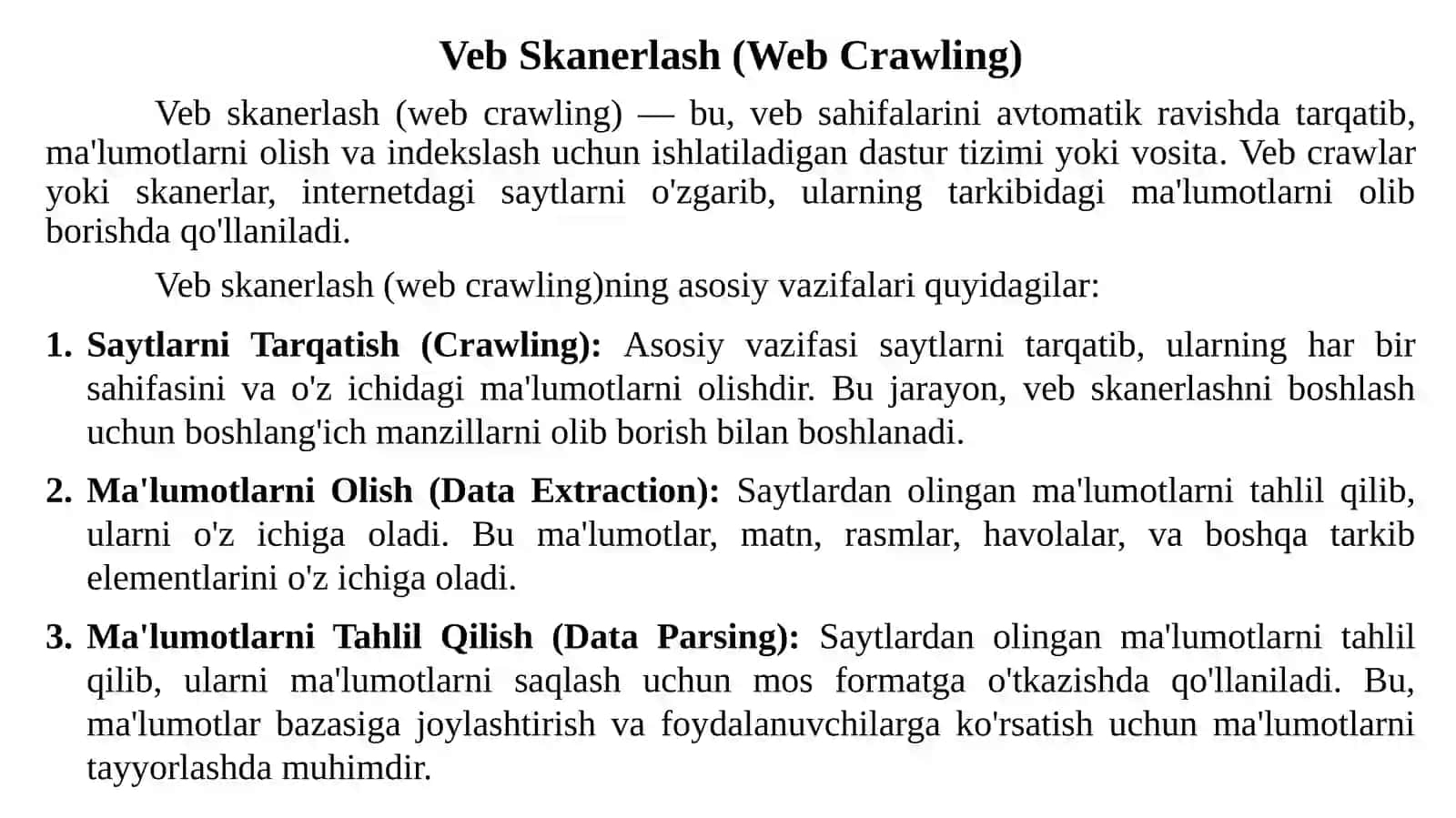 Veb skanerlash va indekslar. Brauzer xususiyatlari. Crawler arxitekturasi 2