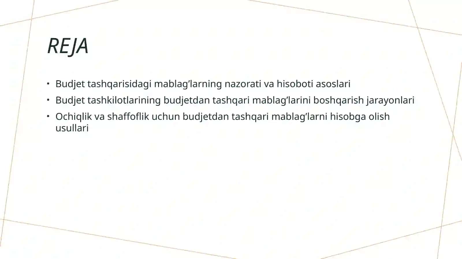 Budjet tashkilotlarining budjetdan tashqari mablag’lari hisobi 2