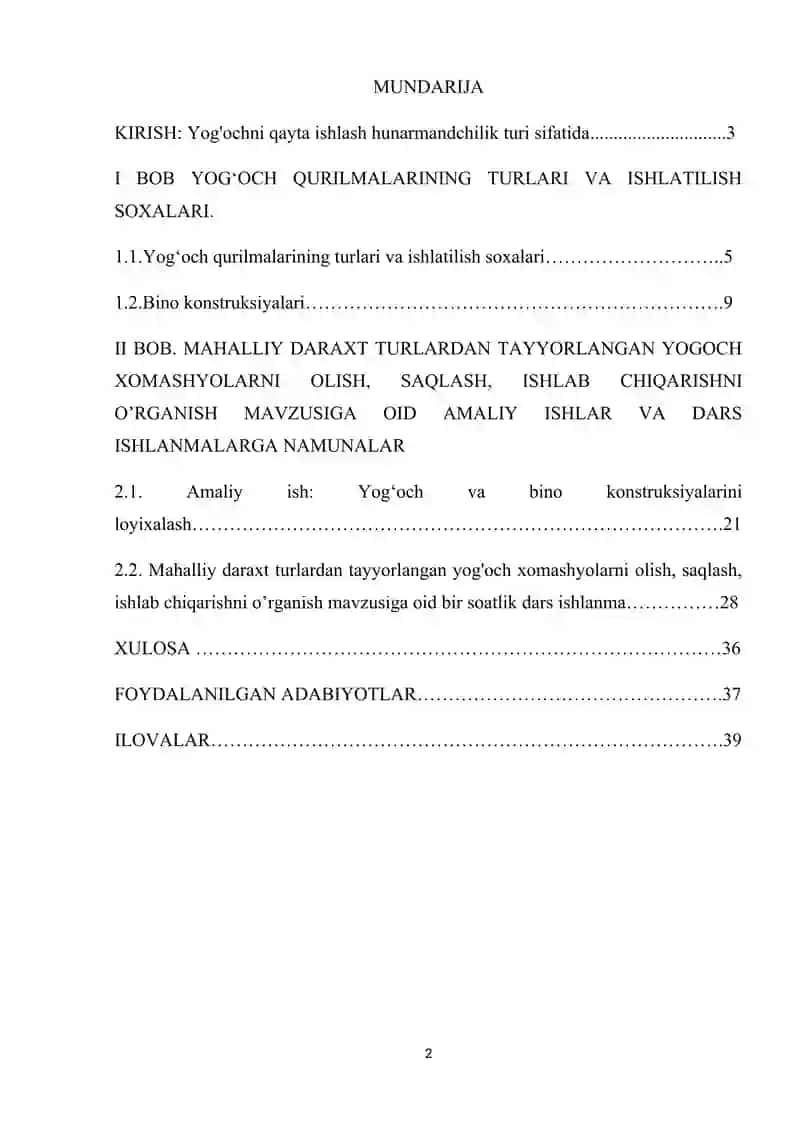 Mahalliy daraxt turlardan tayyorlangan yog'och xomashyolarni olish 2