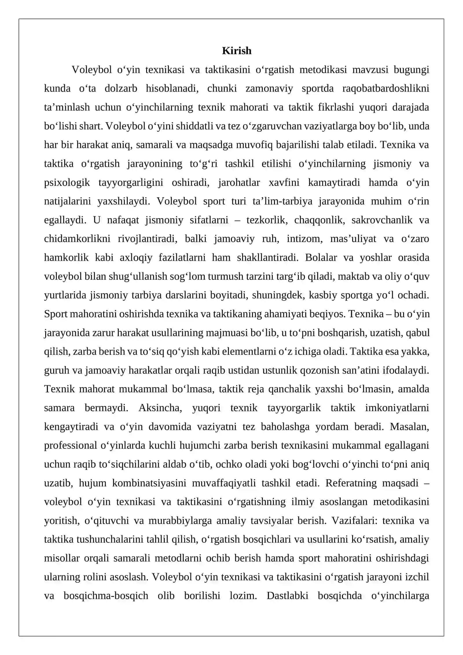 Voleybol o‘yin texnikasi va taktikasini o‘rgatish metodikasi 2