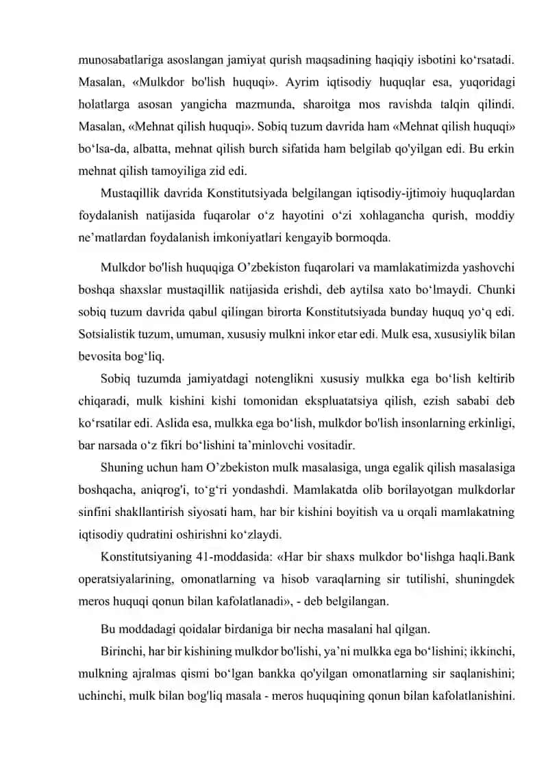 O‘zbekiston Respublikasi Konstitutsiyasida fuqarolarining iqtisodiy, ijtimoiy, madaniy va ekologik huquqlari. 2