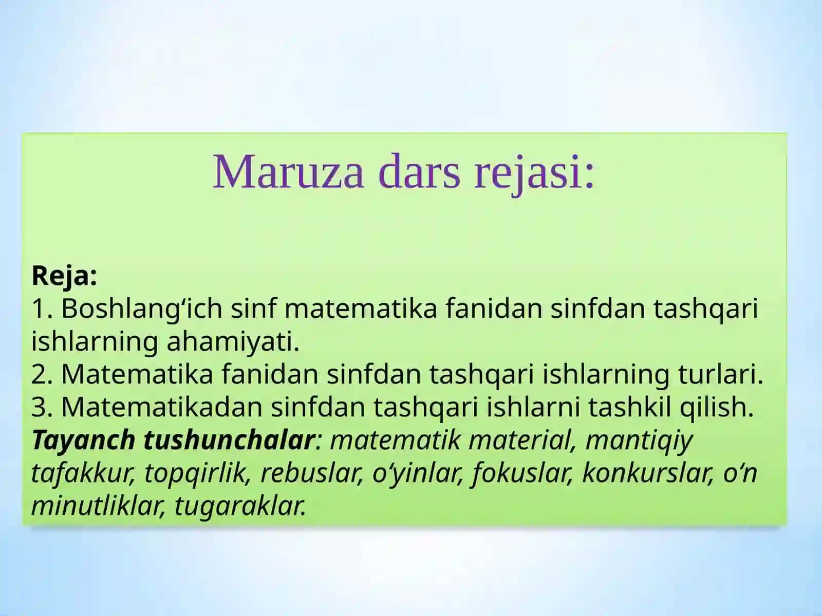 Boshlang’ich sinf matematikadan darsdan tashqari mashg’ulotlarni tashkil etish 2