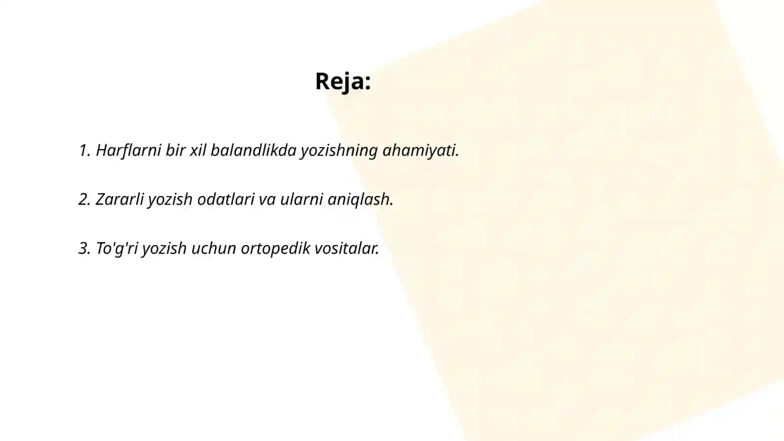 Harflarni bir xil balandlikda yozish boʻyicha koʻrsatma ishlab chiqish 2