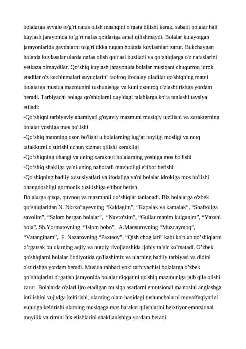 Bolalarni o’zbek qo’shiqlari kuylashga o’rgatish, dinamik belgilar. 2