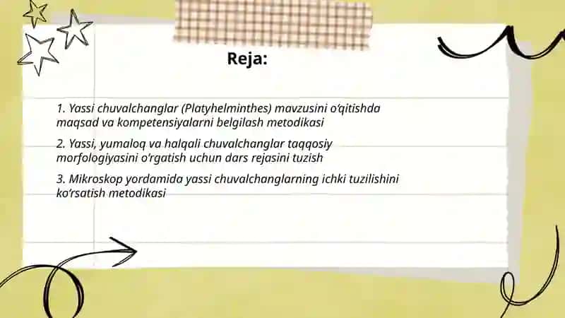 Yassi chuvalchanglar (Platyhelminthes) mavzusini o‘qitishda maqsad va kompetensiyalarni belgilash metodikasi 2