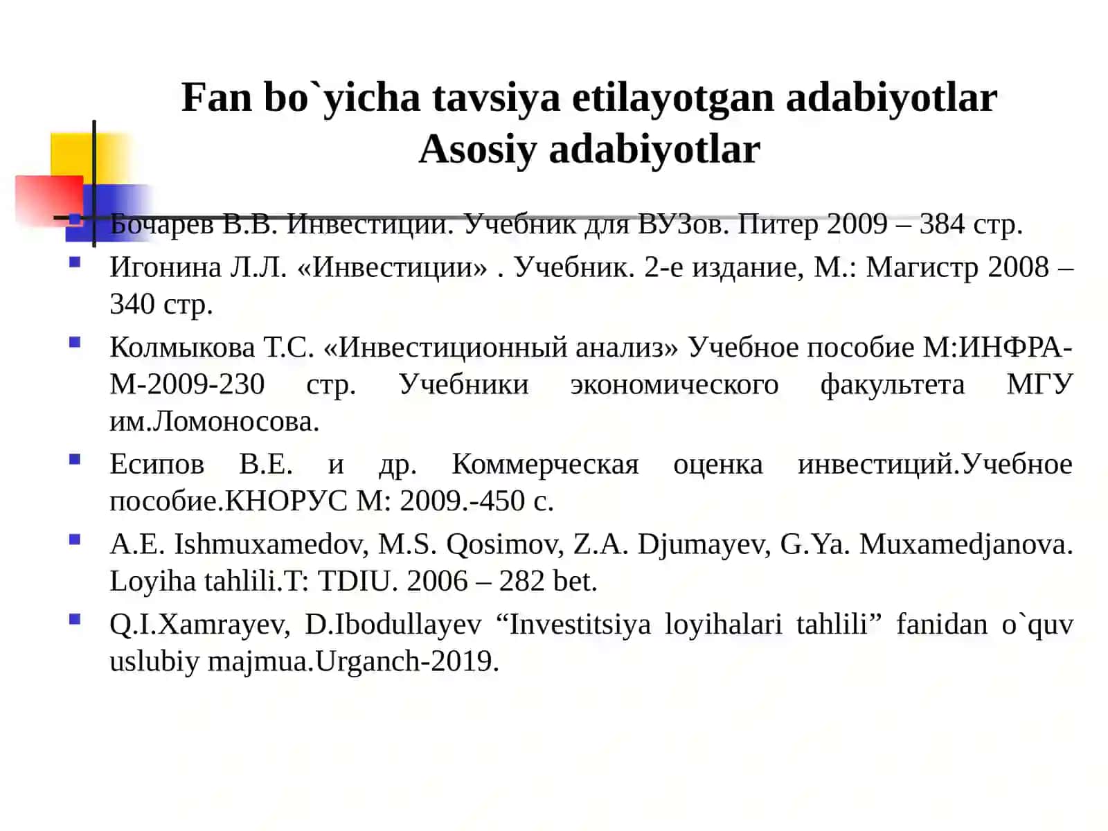 INVESTITSIYA LOYIHALARI TAHLILI 2