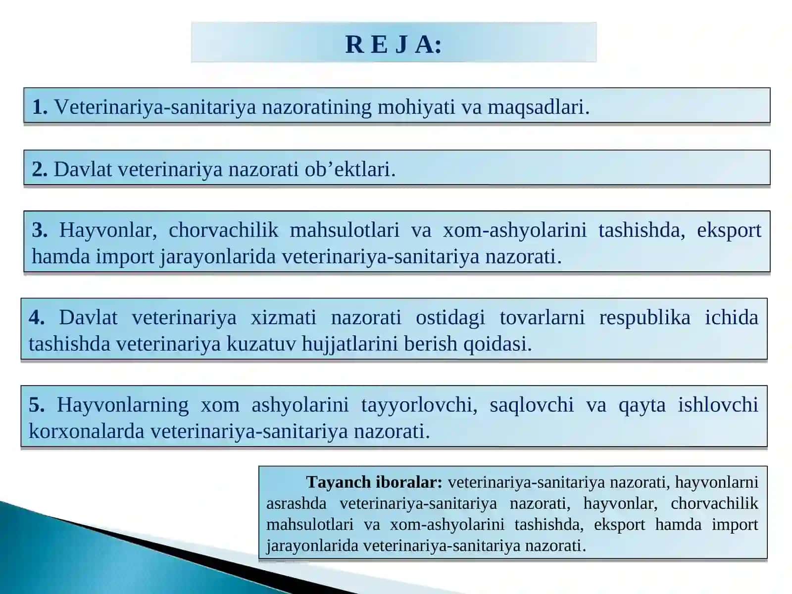 VETERINARIYA SANITARIYA NAZORATINI TASHKIL QILISH 2