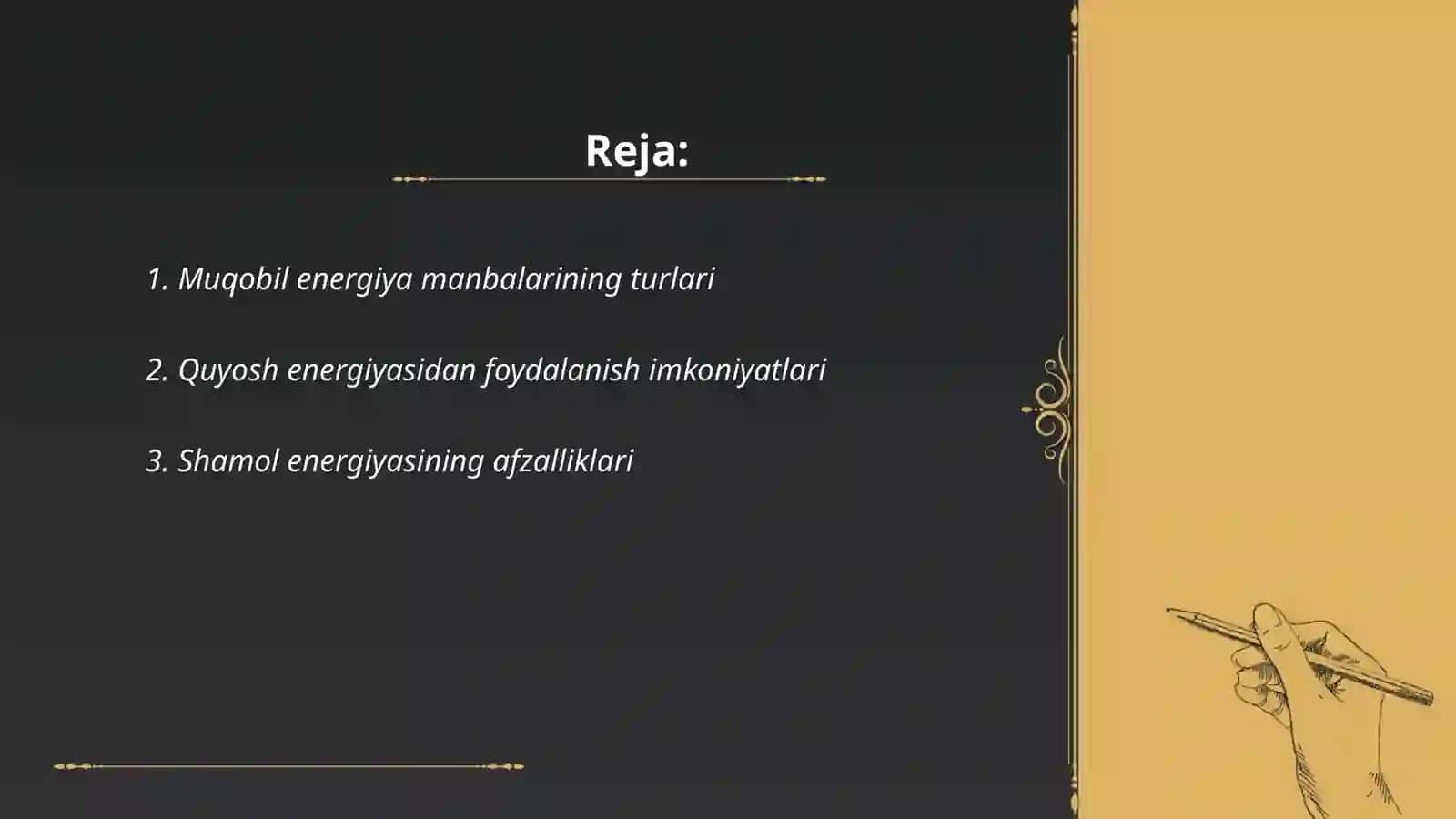 Muqobil energiya manbalarining turlari 2