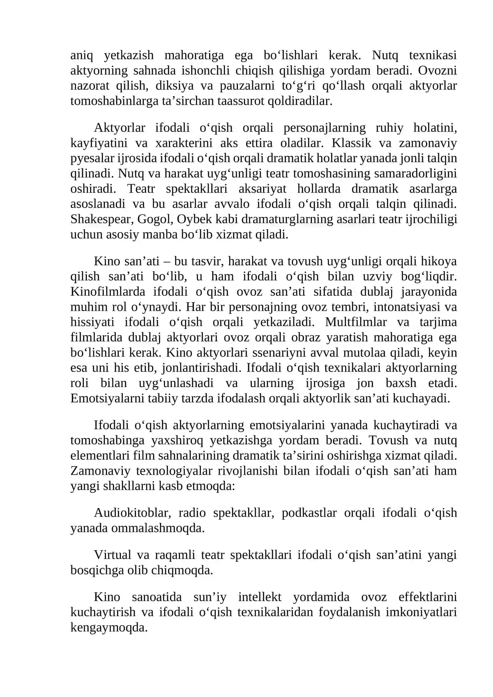 Mutolaa va ifodali o‘qish san’atining teatr va kino san’ati bilan bog‘liqligi 2