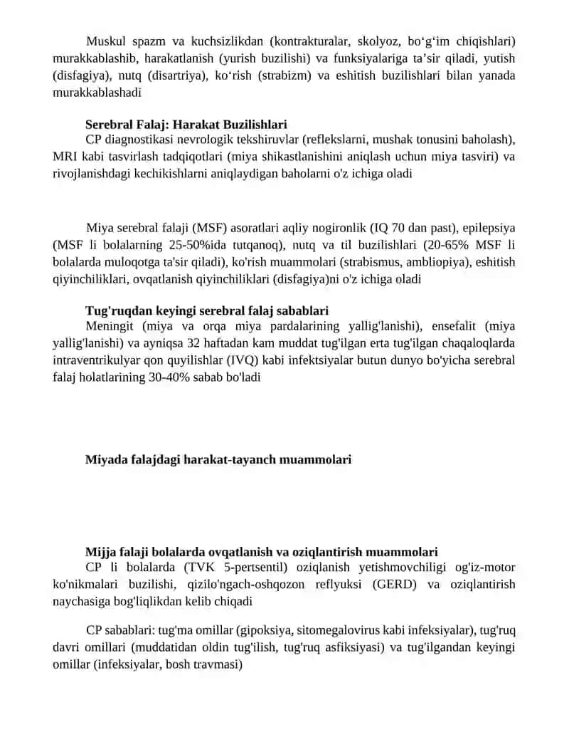 Bolalar serebral falajining kelib chiqish sabablari va asoratlari 2