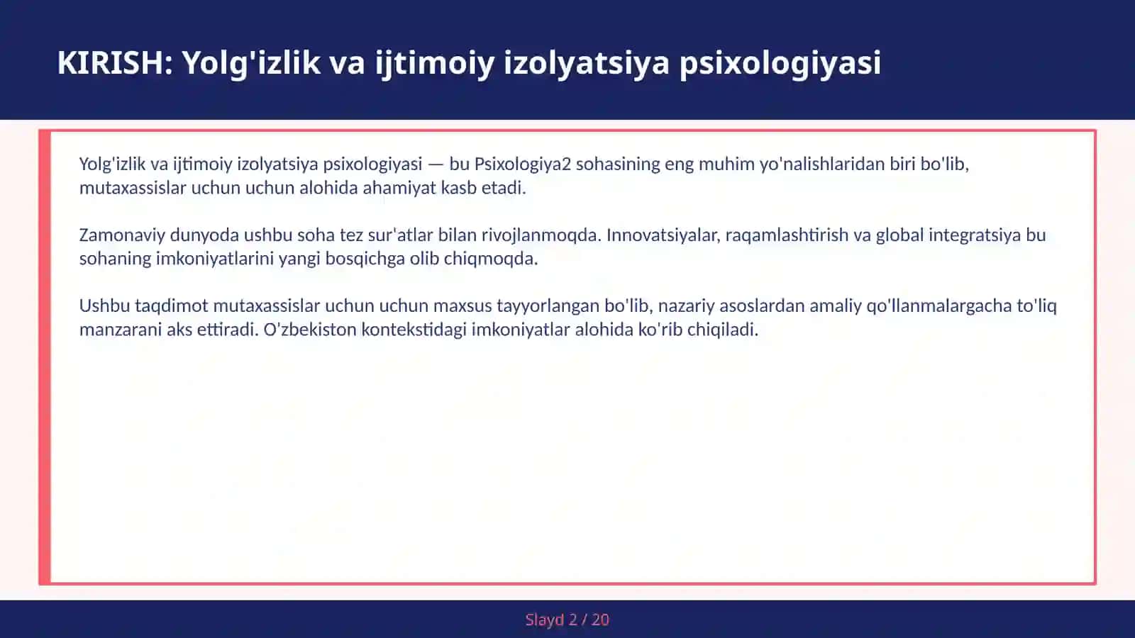 YOLG'IZLIK VA IJTIMOIY IZOLYATSIYA PSIXOLOGIYASI 2