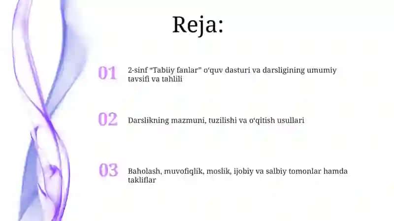 2-sinf "Tabiiyfanlar" dasturivadarsligini o'rganish 2