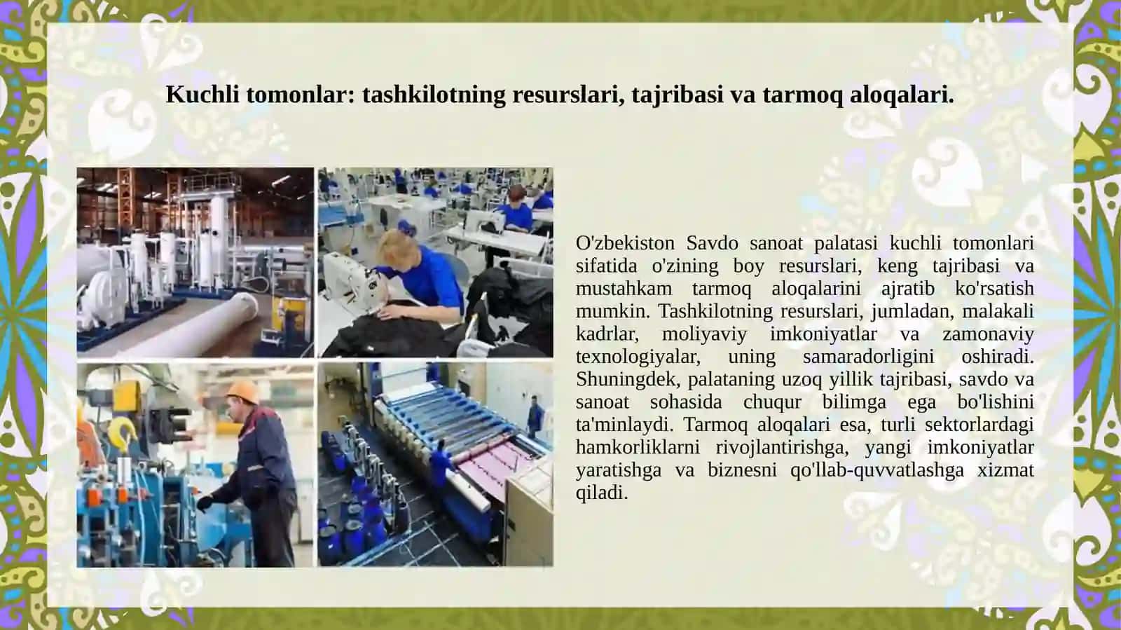 O'zbekiston Savdo sanoat palatasi uchun SWOT analiz tahlili 2
