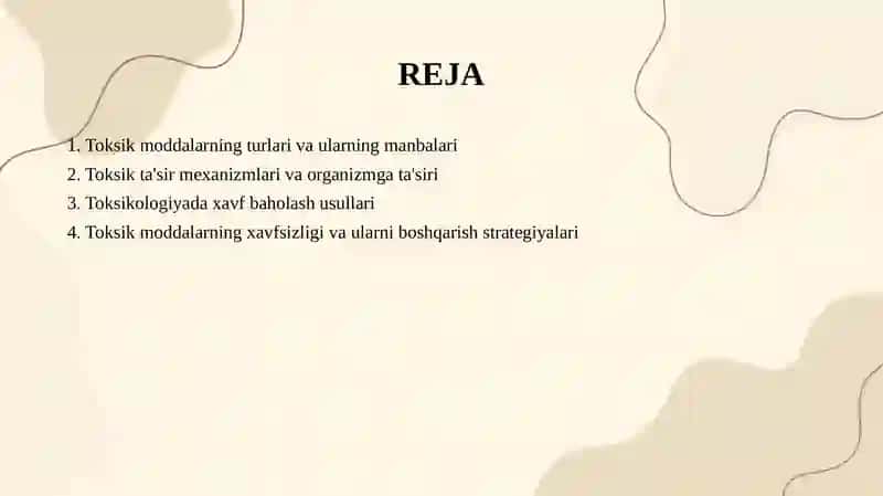 Toksikologiya asoslari. Toksik ta'sir, toksik moddalarning xususiyatlari. 2