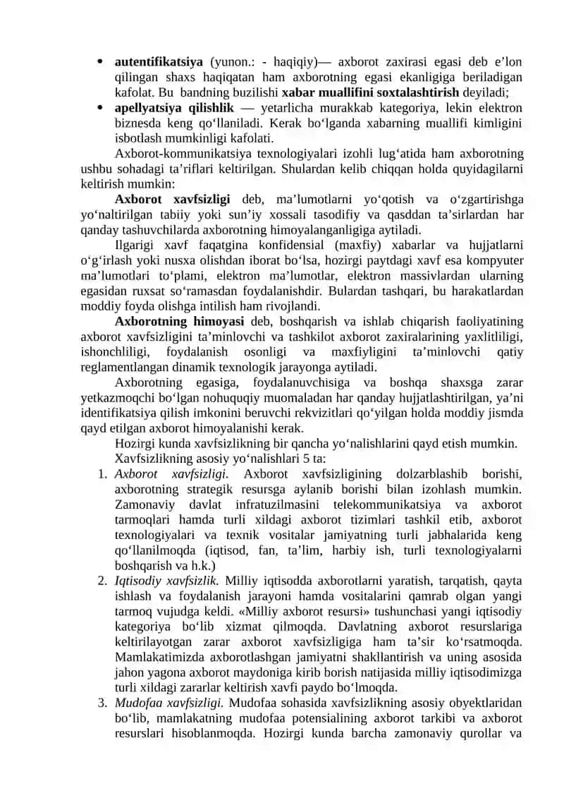 Axborot xavfsizligini ta’minlash usullari 2