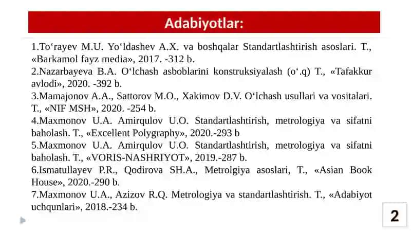 Standartlashtirish, metrologiya va sifatni baholash 2
