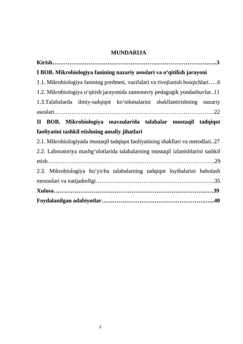 Mikrobiologiya mavzularida talabalarning mustaqil tadqiqot faoliyatini tashkil etish 2