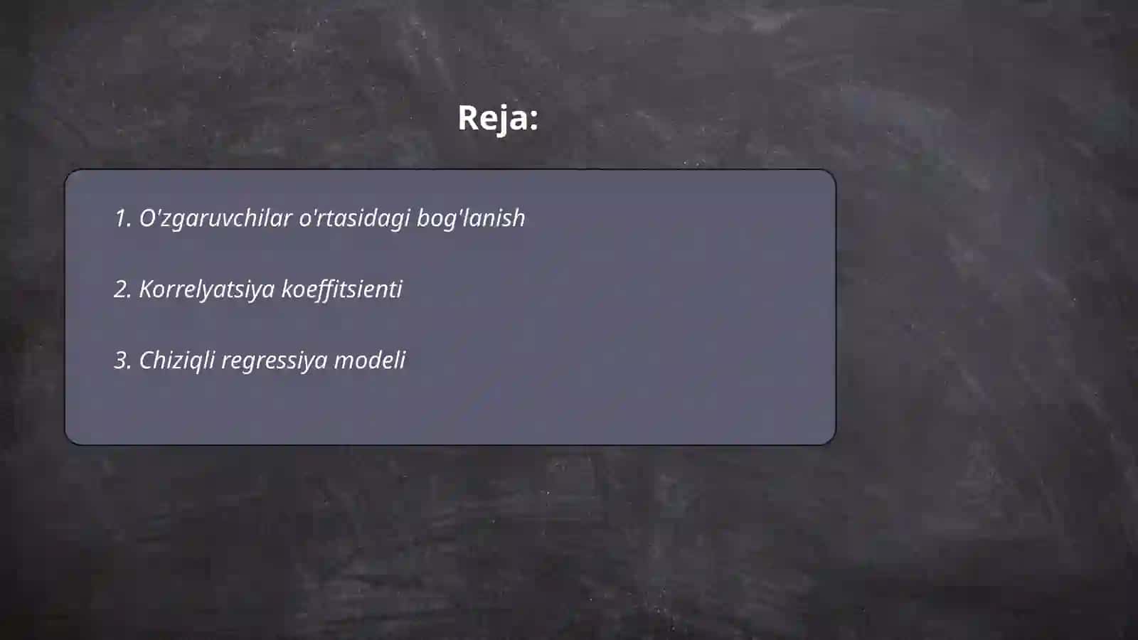 O`zaro bog`lanishlar statistikasi 2
