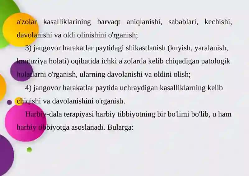 XIZMAT QILAYOTGAN ARMIYADA TERAPEVTIK YORDAMNI TASHKIL QILISH ASOSLARI 2
