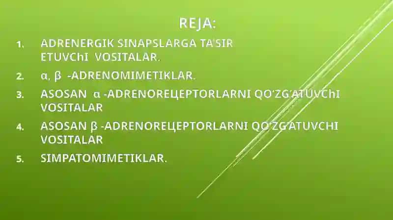 Adrenomimetiklar. Pediatriyada adrenomimetiklarni o’ziga xos qo’llanishi. 2