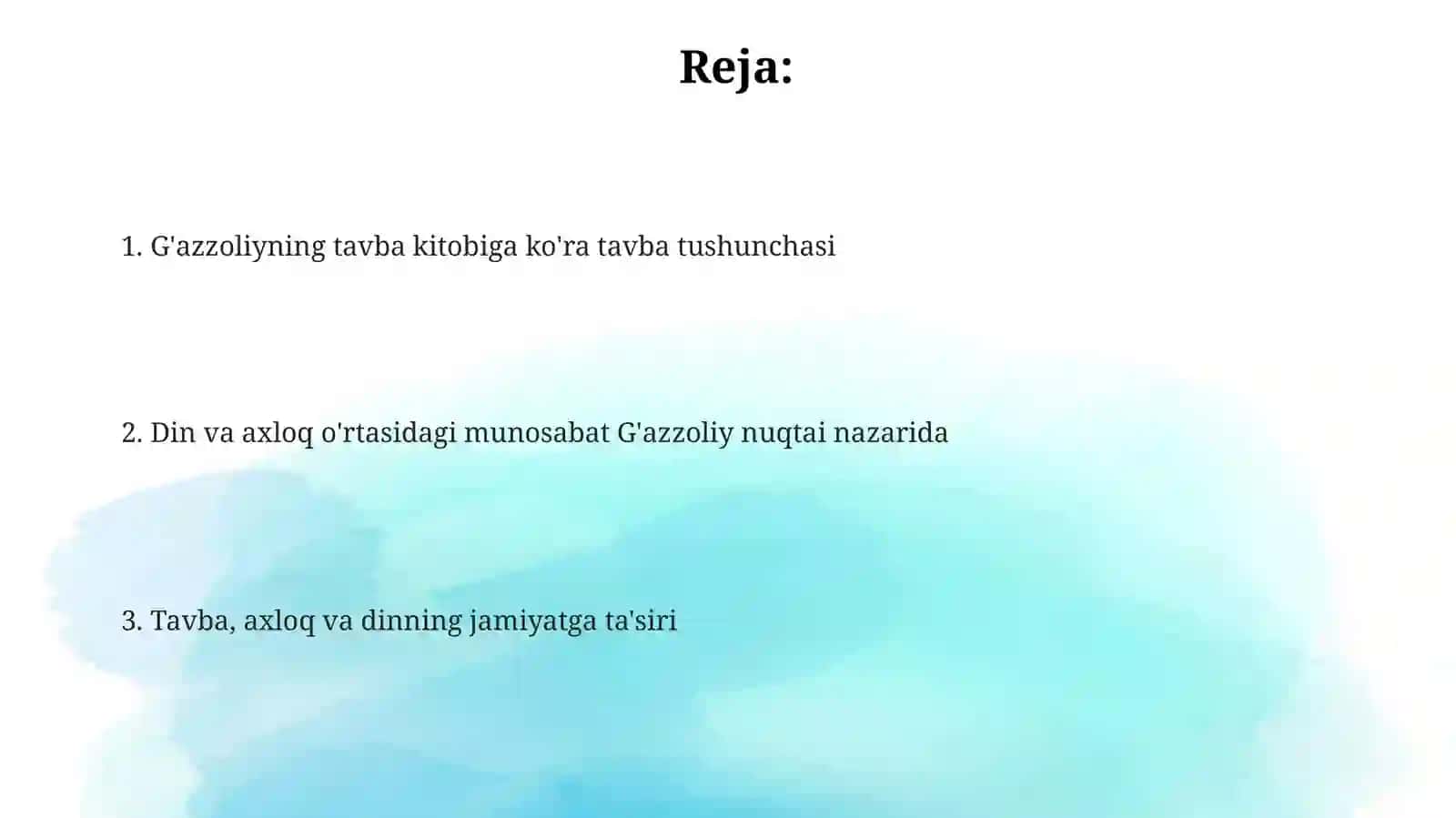 GʻazzoliyningTavba asariasosida“Dinvaaxloq” 2