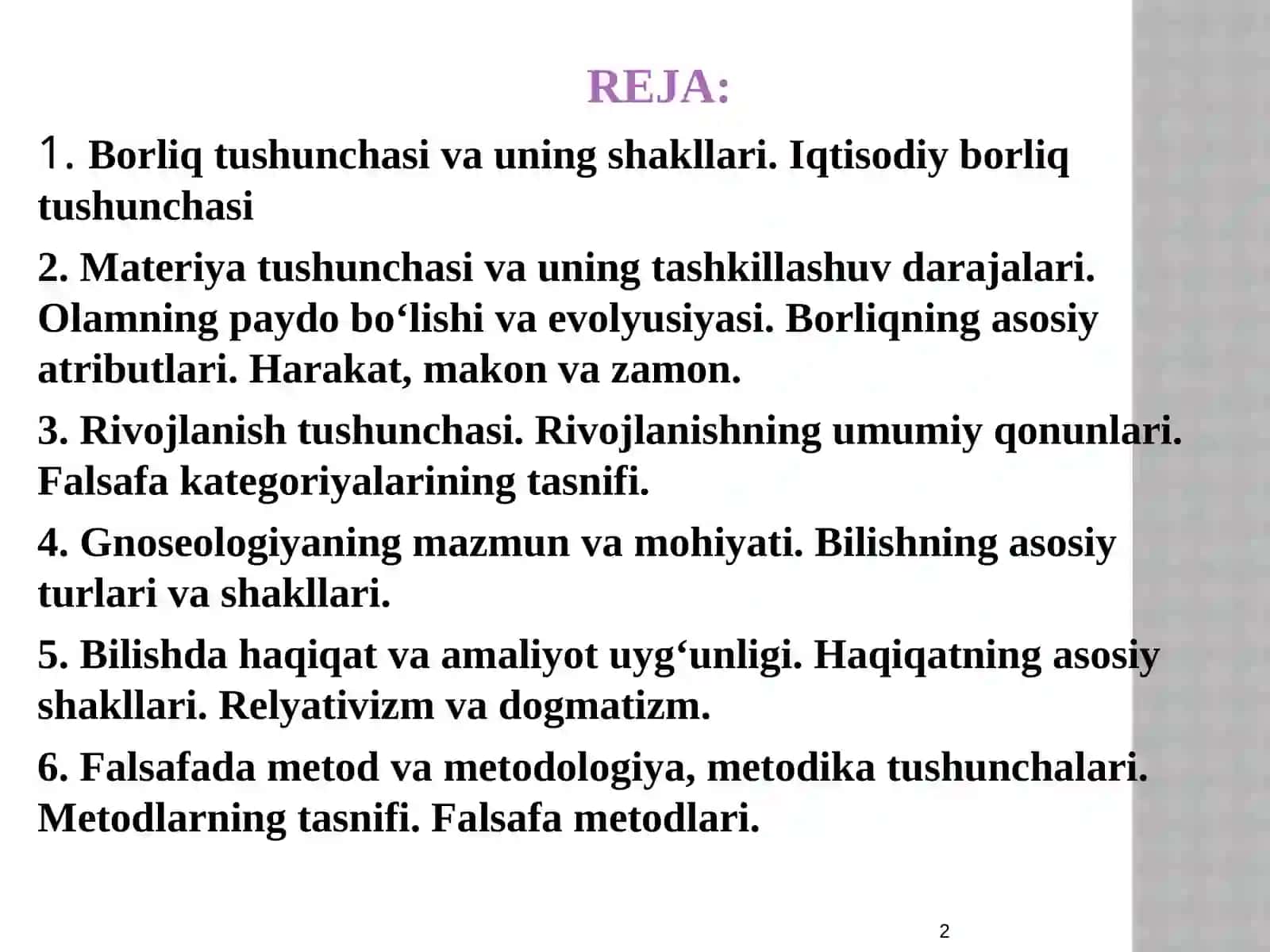 Borliq falsafasi (Ontologiya). Rivojlanish falsafasi. Bilish falsafasi (Gnoseologiya) 2