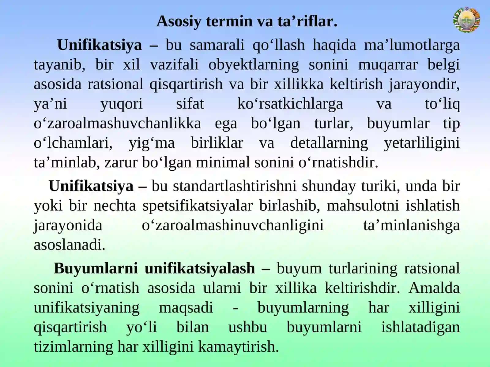 Standartlashtirish va unifikatsiyalash asosiy ko‘rsatkichlarini: qo‘llanish, qaytarilish va loyhalararo unifikatsiyalash koeffitsiyentlarini aniqlash 2