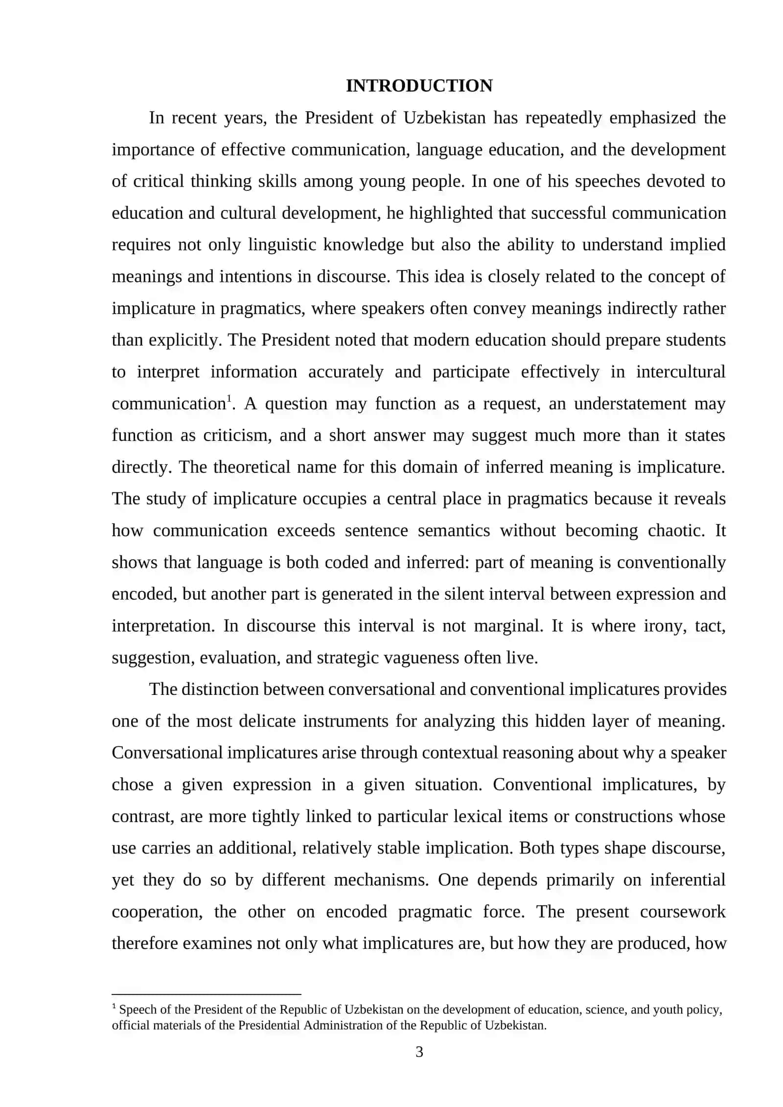 Implicatures of Discourse. Conversational and Conventional Implicatures 2