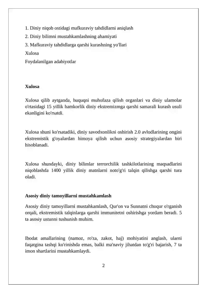 Din niqobidagi mafkuraviy tahdidlarni aniqlash uchun diniy bilimlarin mustaxkamlash 2