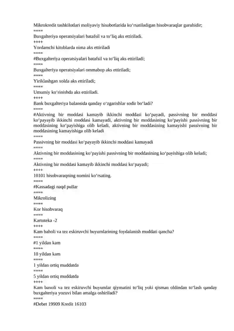 Banklarda buxgalteriya hisobi fanidan testlar to‘plami 2