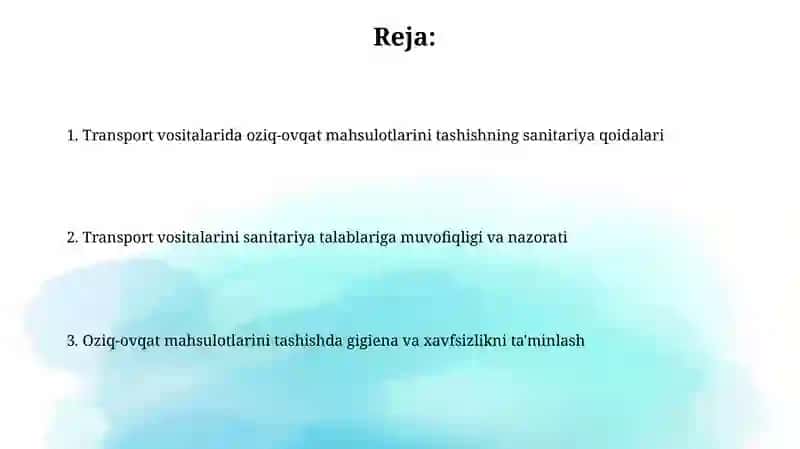 Oziq-ovqat mahsulotlarini transport vositalari 2