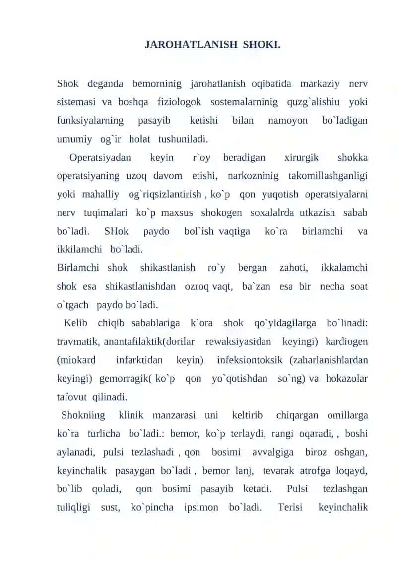 Travmatik shok va jarohatlanish shoki 2