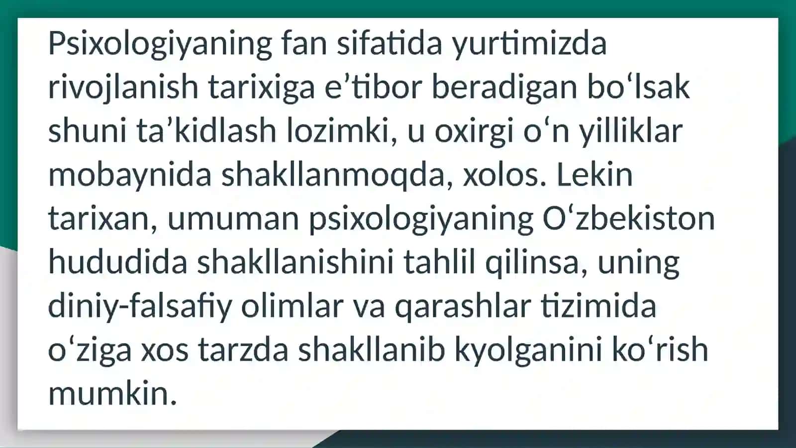 Oʻzbekistonda psixologiya fanining rivojlanish tarixi 2