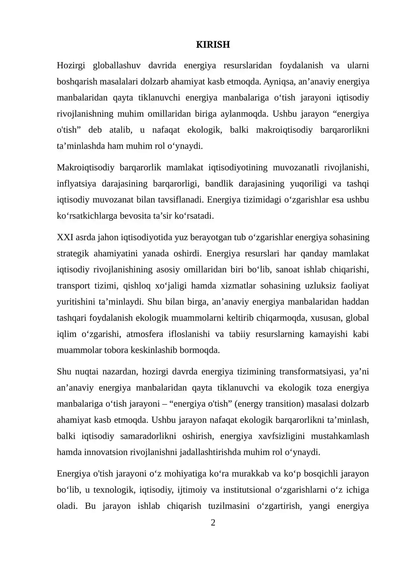 ENERGIYA O'TISH JARAYONI VA MAKROIQTISODIY BARQARORLIK 2
