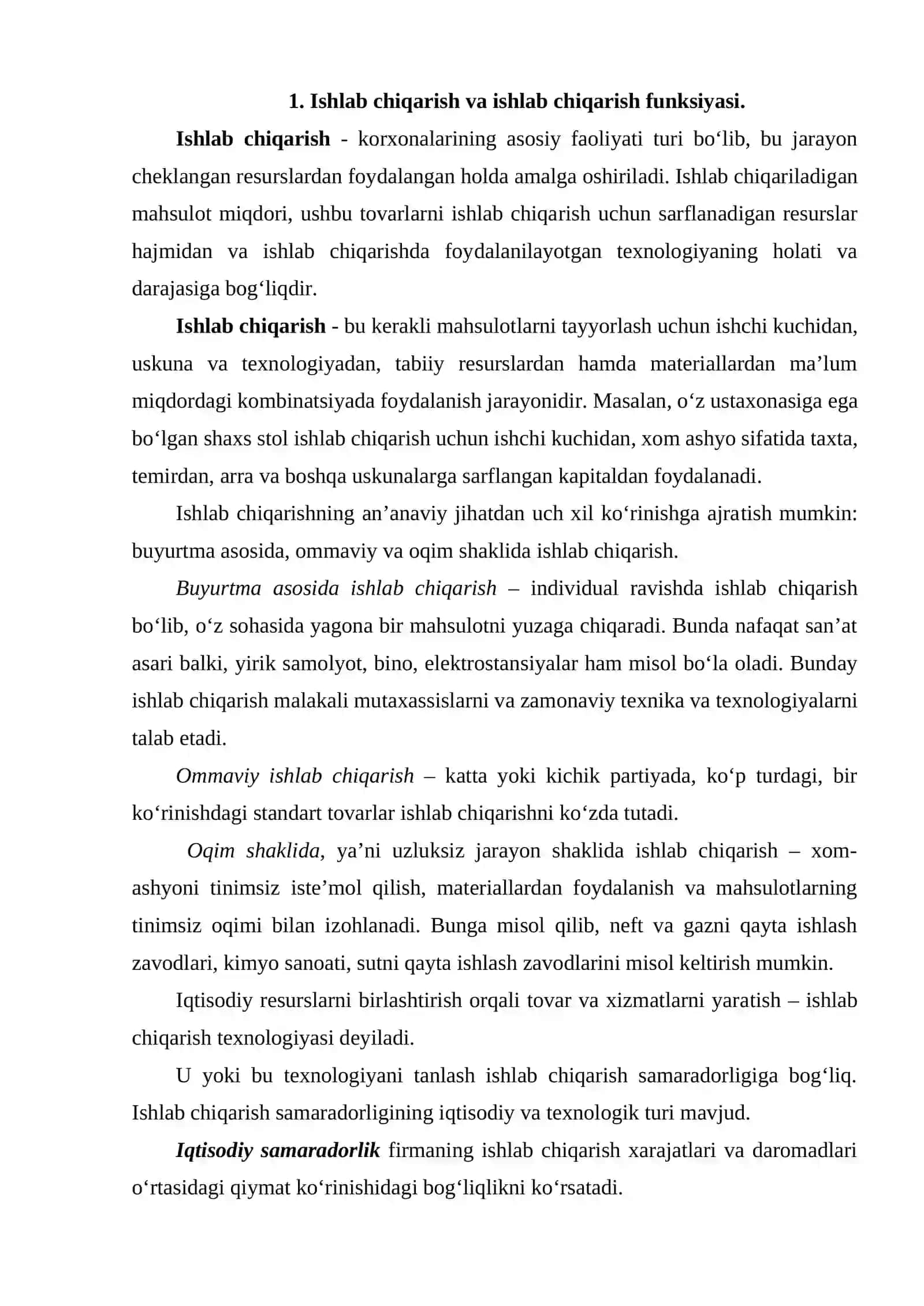 Ishlab chiqarish, texnologiya va ishlab chiqarish funksiyasi 2
