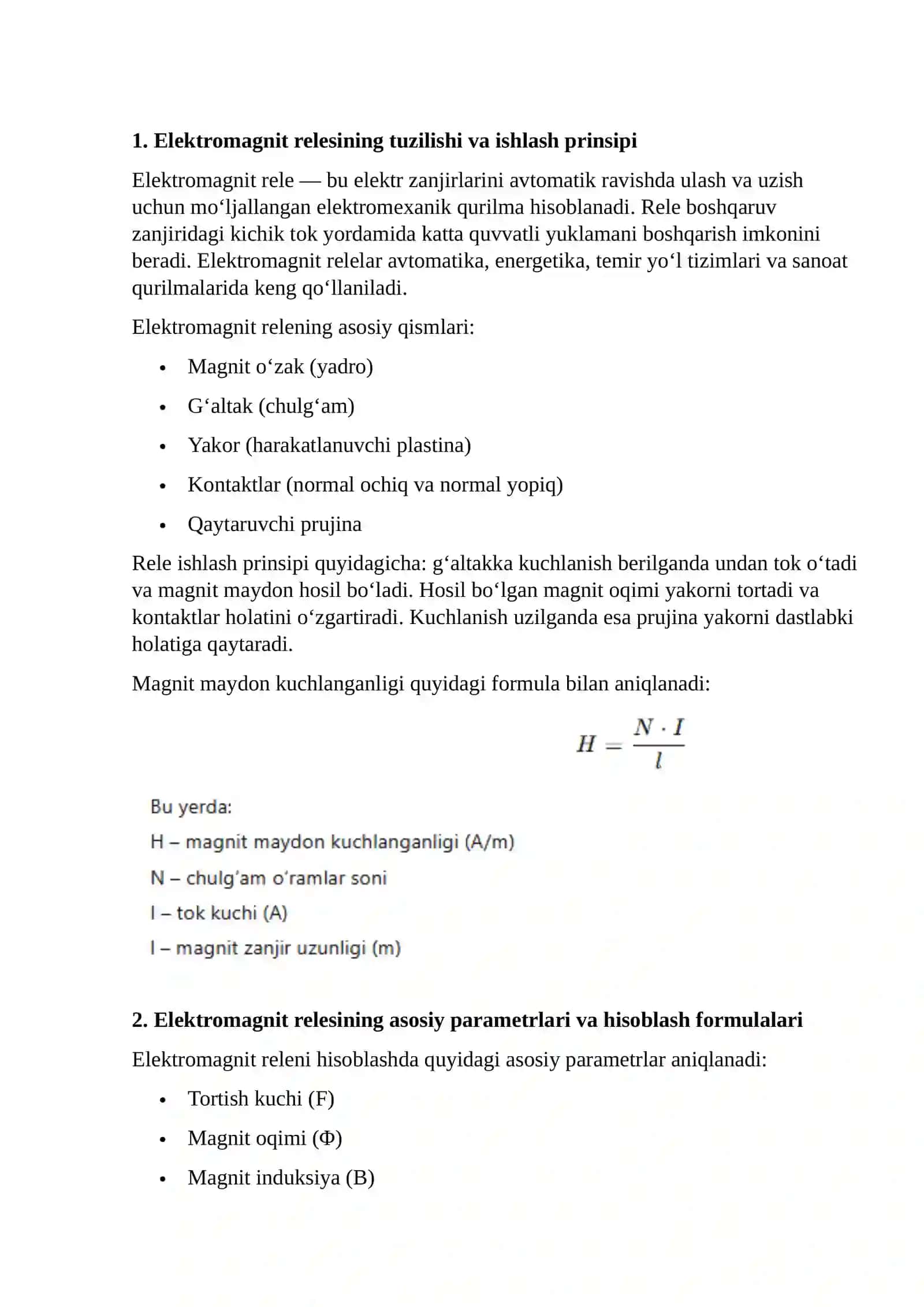 Elektromagnit Relelarini Hisoblash 2