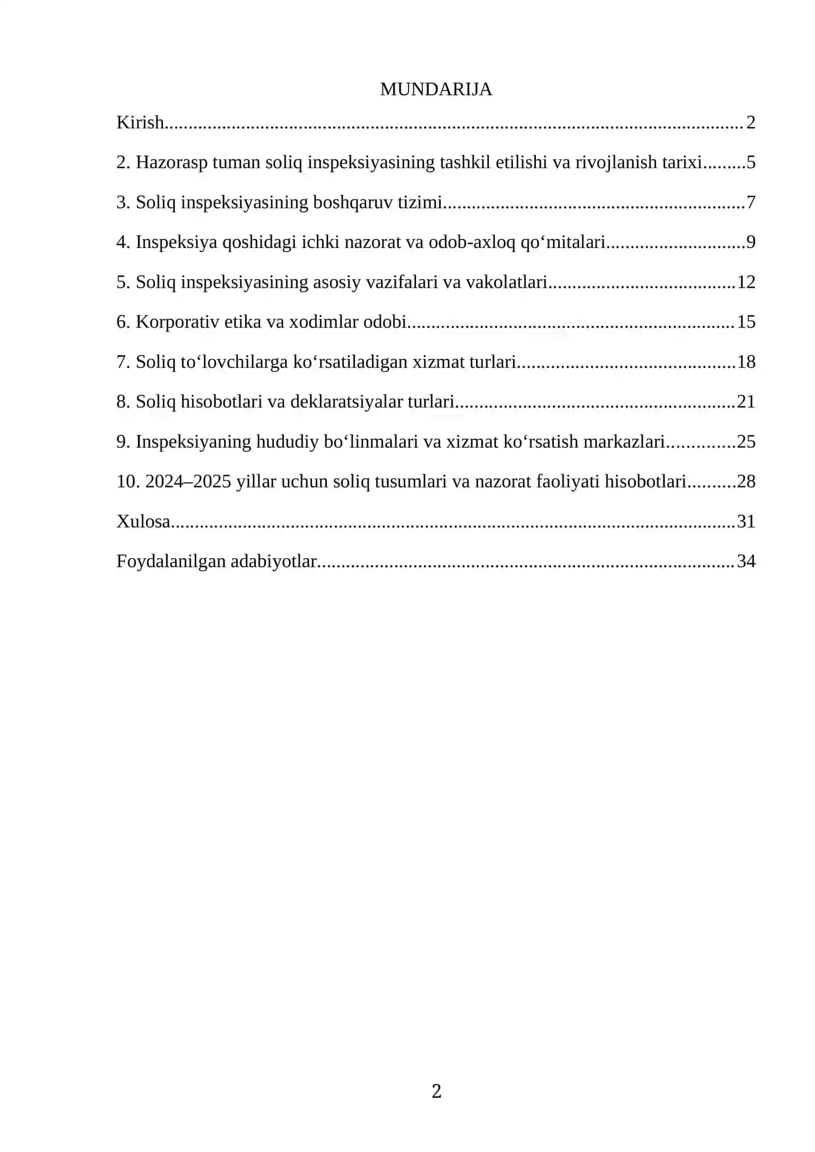 Hazorasp tumani soliq inspeksiyasi Amaliyot Hisobot 2