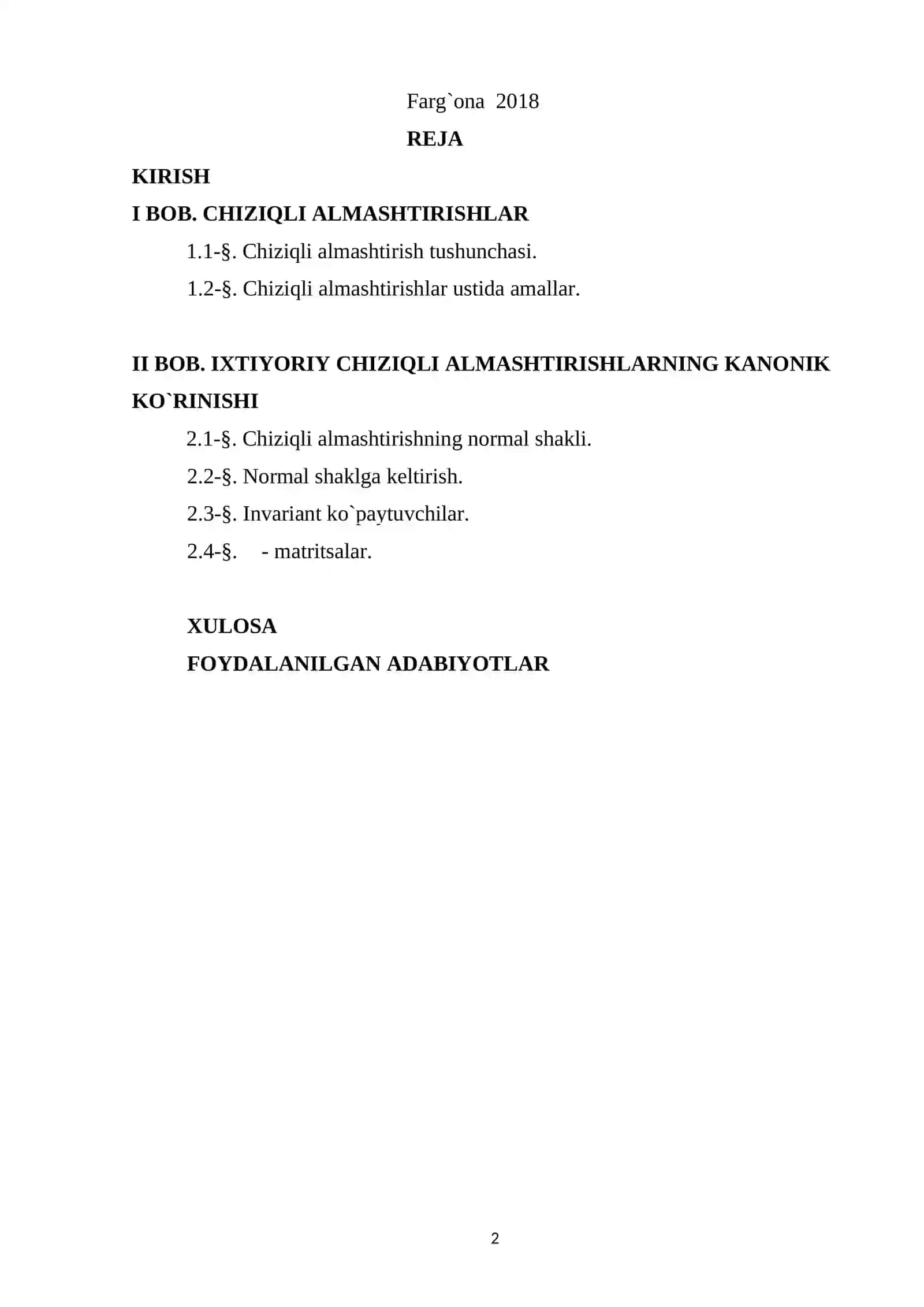 Chiziqli almashtirishlarning normal shakllari 2
