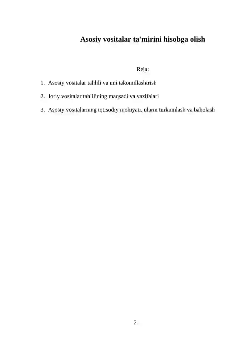Asosiy vositalar ta'mirini hisobga olish 2