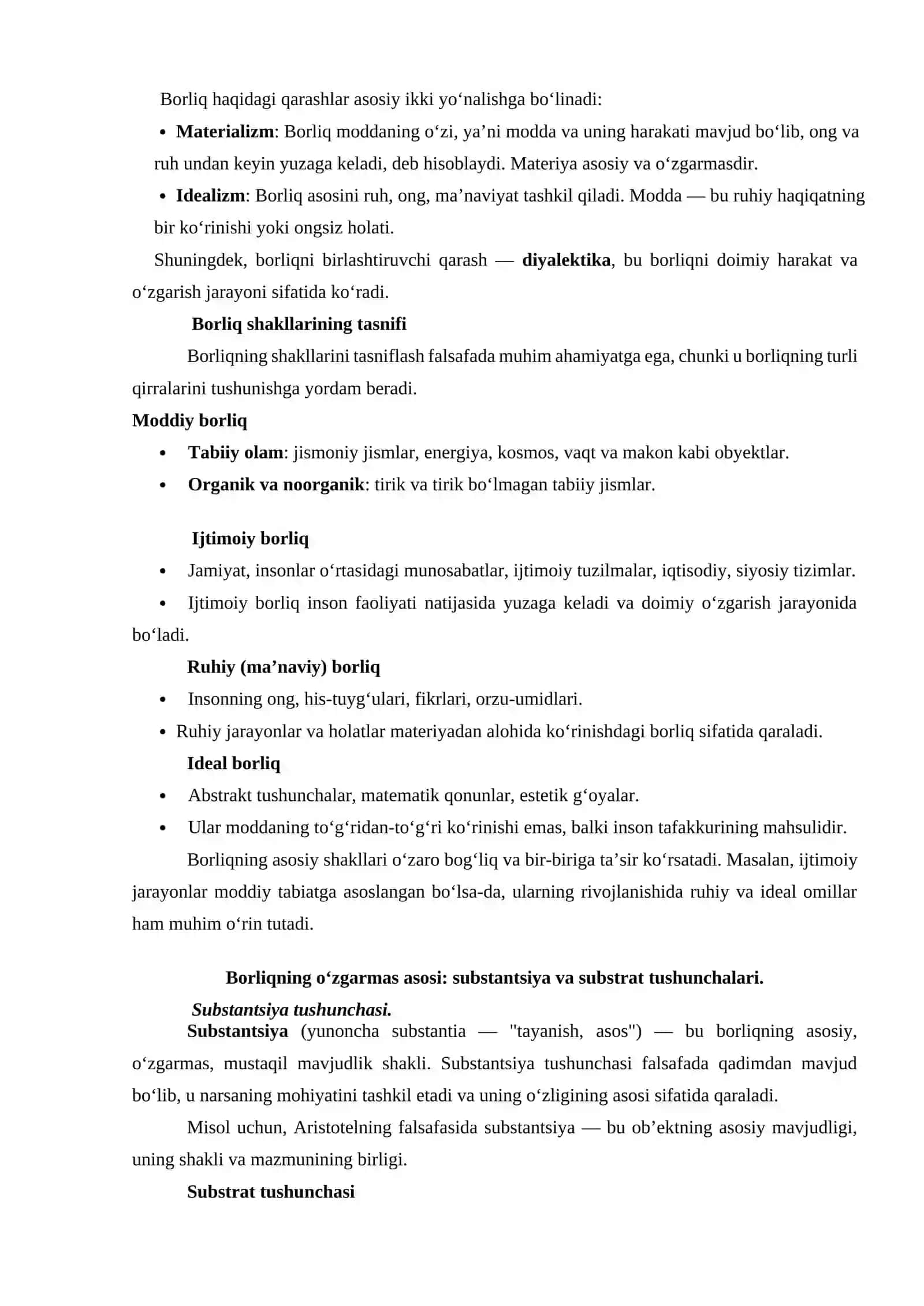 BORLIQ (ONTOLOGIYA) VA RIVOJLANISH FALSAFASI 2