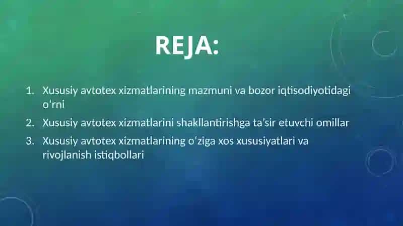 Xususiy avtotex xizmatlarini shakllantirishning o‘ziga xos xususiyatlari 2