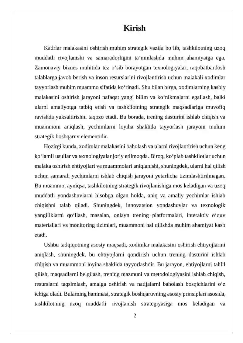 Malaka oshirish bo'yicha trening dasturi 2