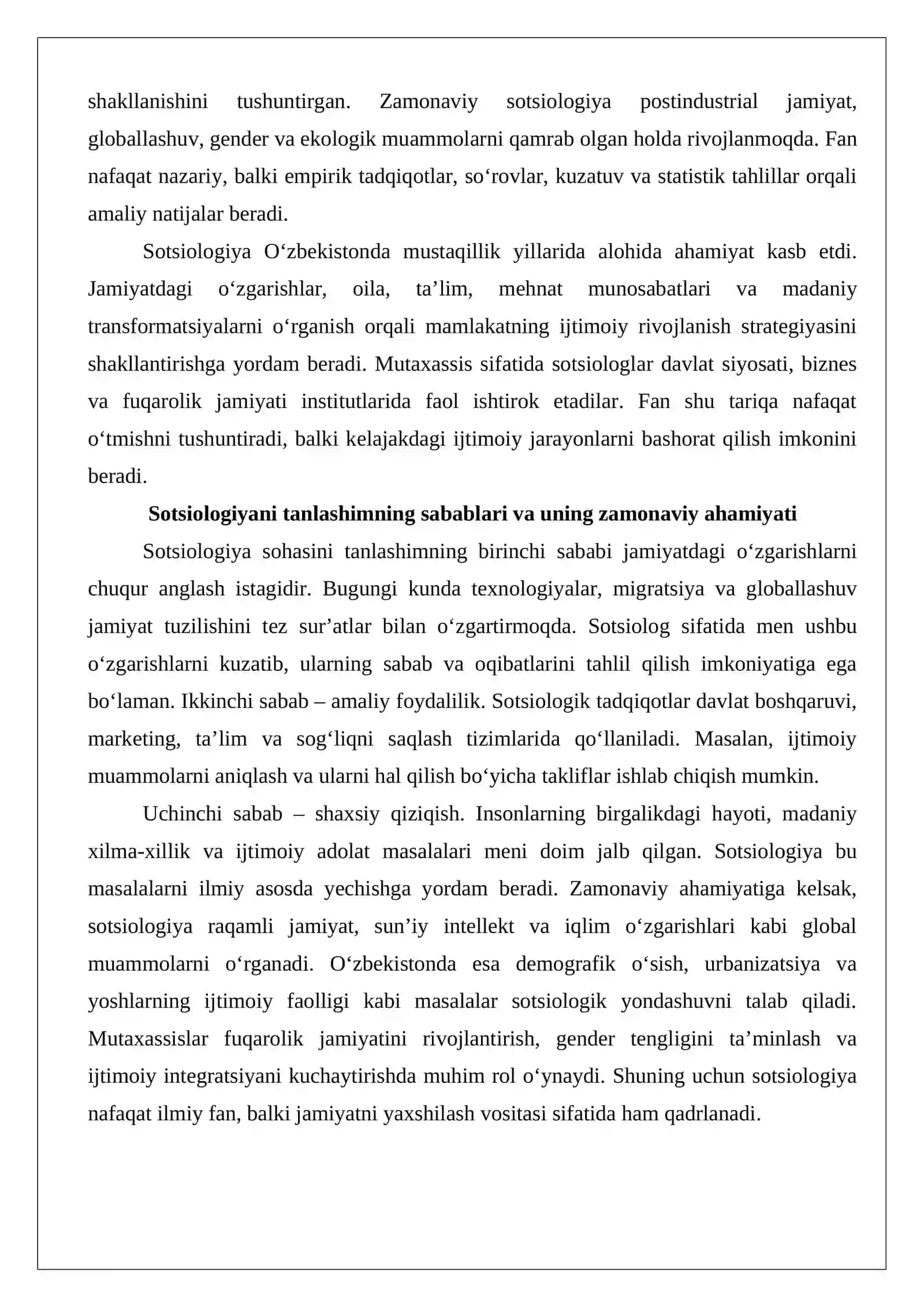 Men tanlagan soha va OAV (Sotsiologiya sohasiga oid). 2