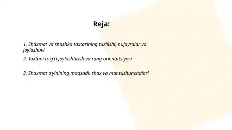 Shaxmat va shashka taxtasi donalari va oʻyin qoidalari bilan tanishish mavzusida 2