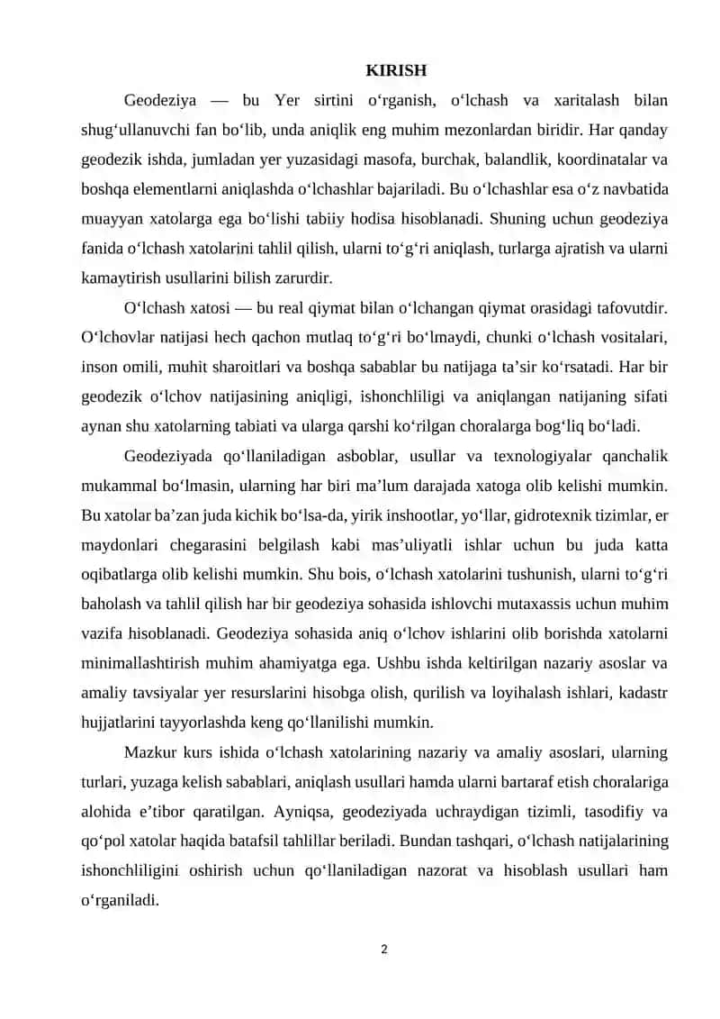 Geodeziya fanida o‘lchash xatolari 2