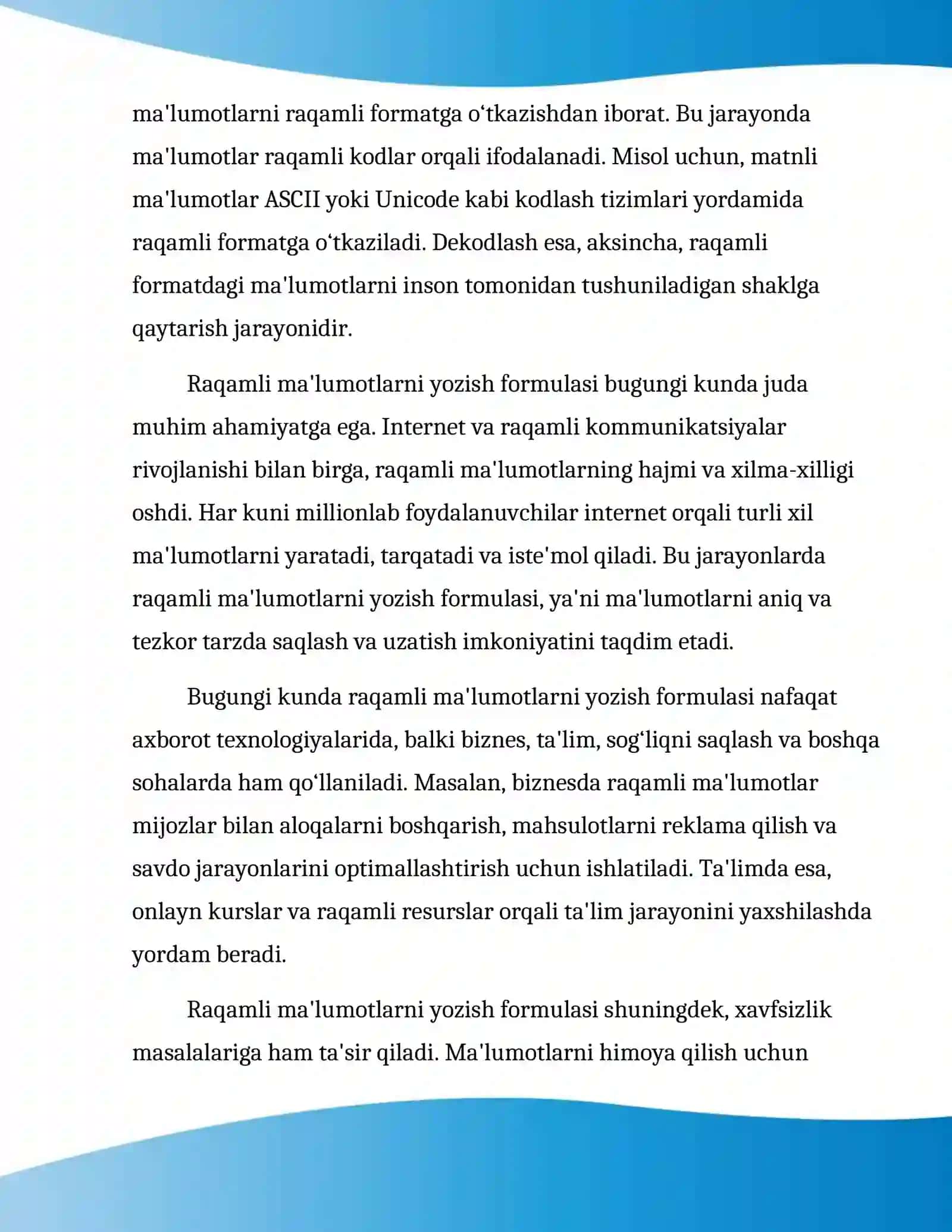 Raqamli malumotlarni yozish formulasi 2